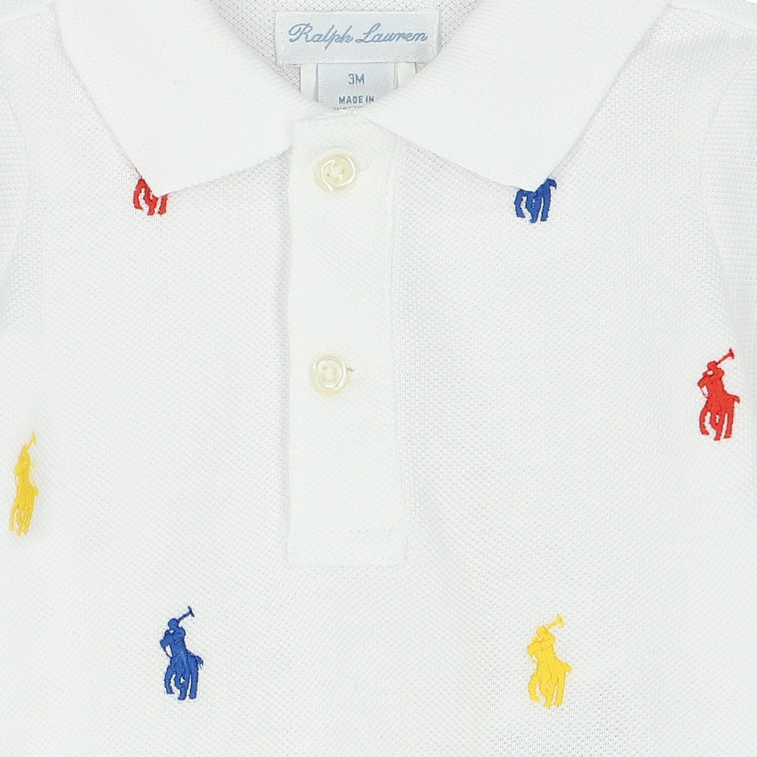 Baby Boys White Logo Polo Romper, 1, hi-res