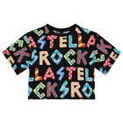 تيشيرت بنات بالشعار باللون الأسود, 1, hi-res