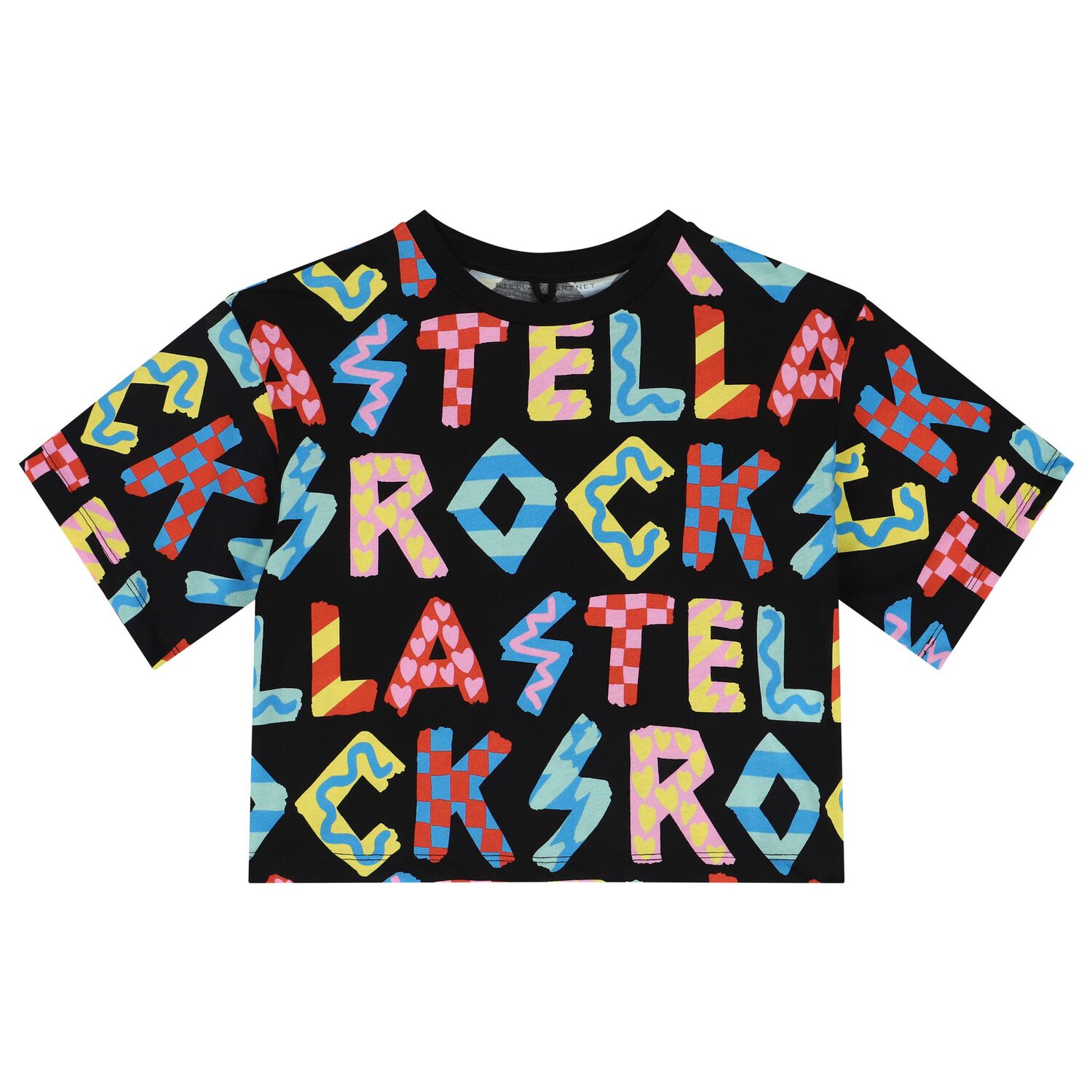 تيشيرت بنات بالشعار باللون الأسود, 1, hi-res image number null