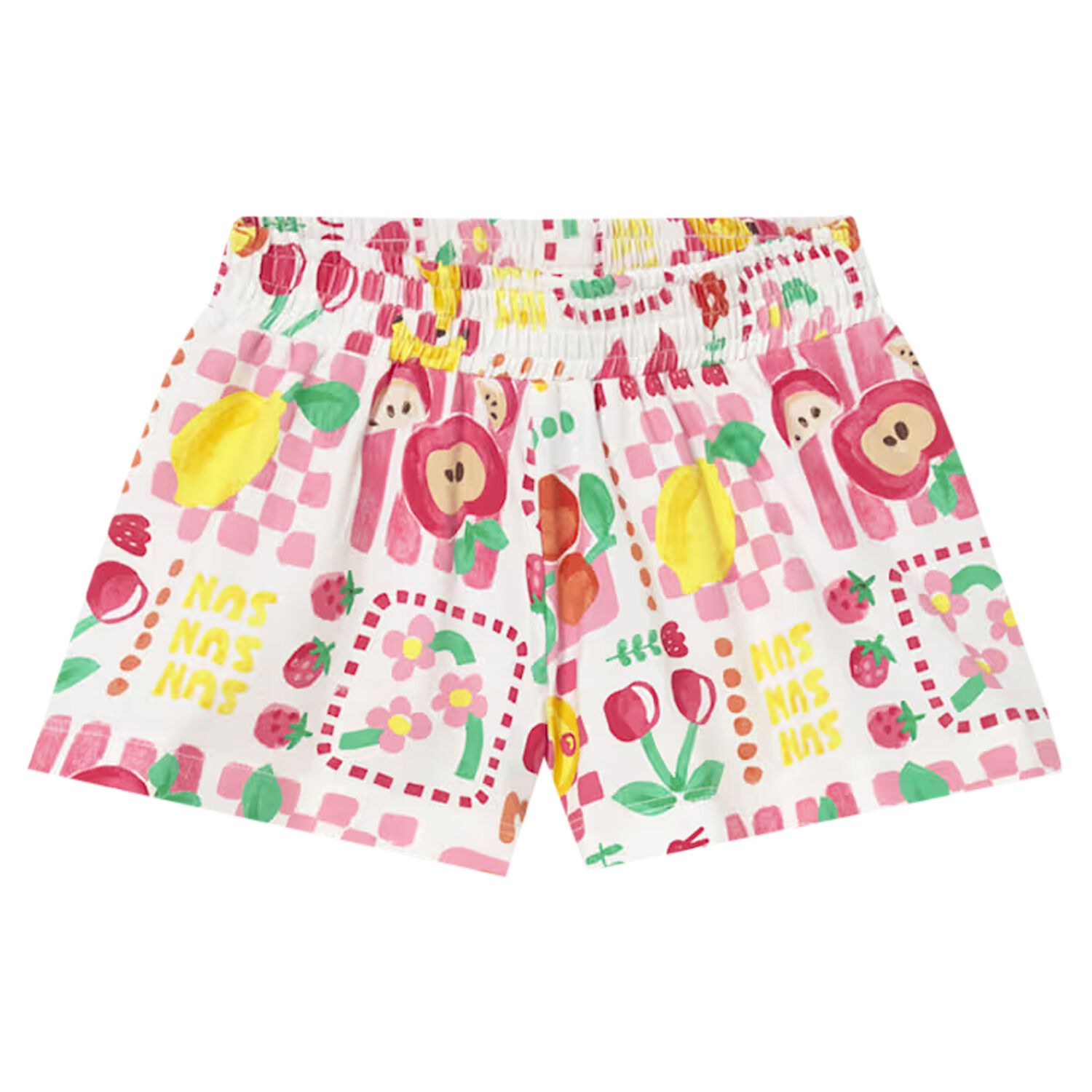 Younger Girls White Fruits Shorts, 1, hi-res