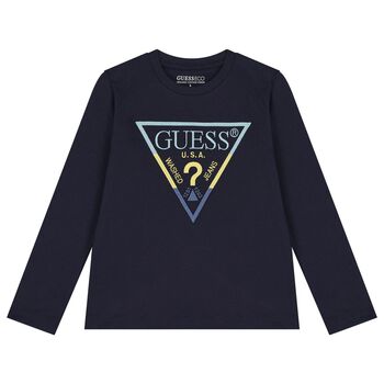 Guess Boys Navy Blue Logo Long Sleeve Top, 2 Boys Navy Blue Logo Long Sleeve Top