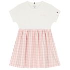 Girls Ivory & Pink Logo Dress, 1, hi-res