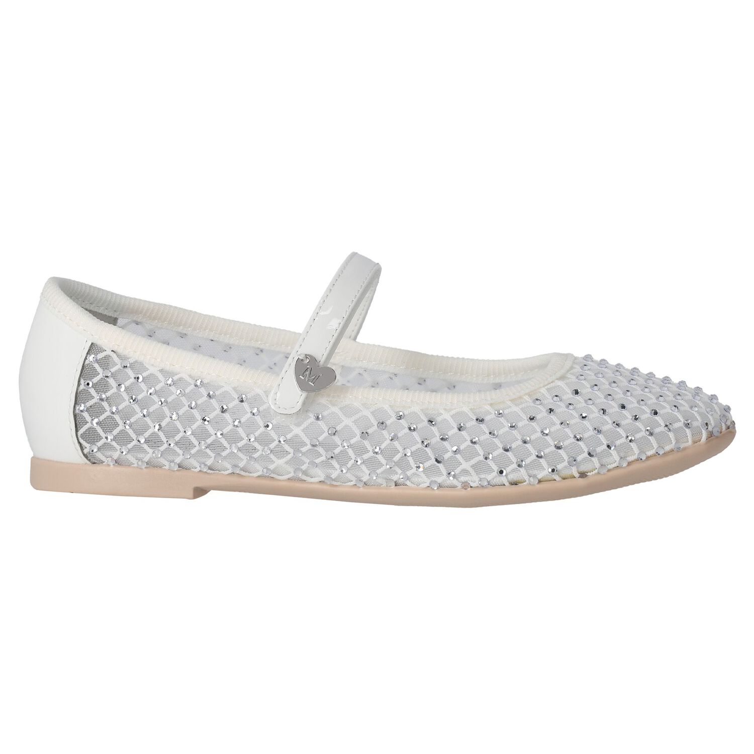 Girls White Diamante Ballerina Shoes, 1, hi-res image number null