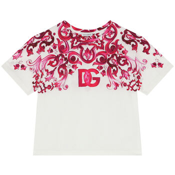 Girls Ivory & Pink Majolica T-Shirt