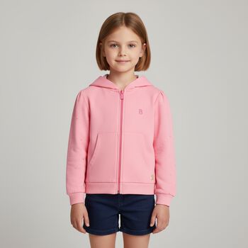 Girls Pink Logo Hooded Zip Up Top