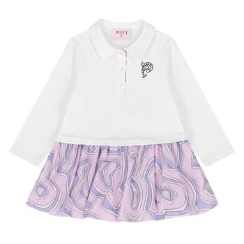Younger Girls White & Pink Labirinto Dress