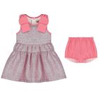 Baby Girls Pink Glitter Bow Dress, 1, hi-res