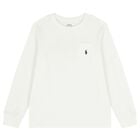 Boys White Logo Long Sleeve Top, 1, hi-res