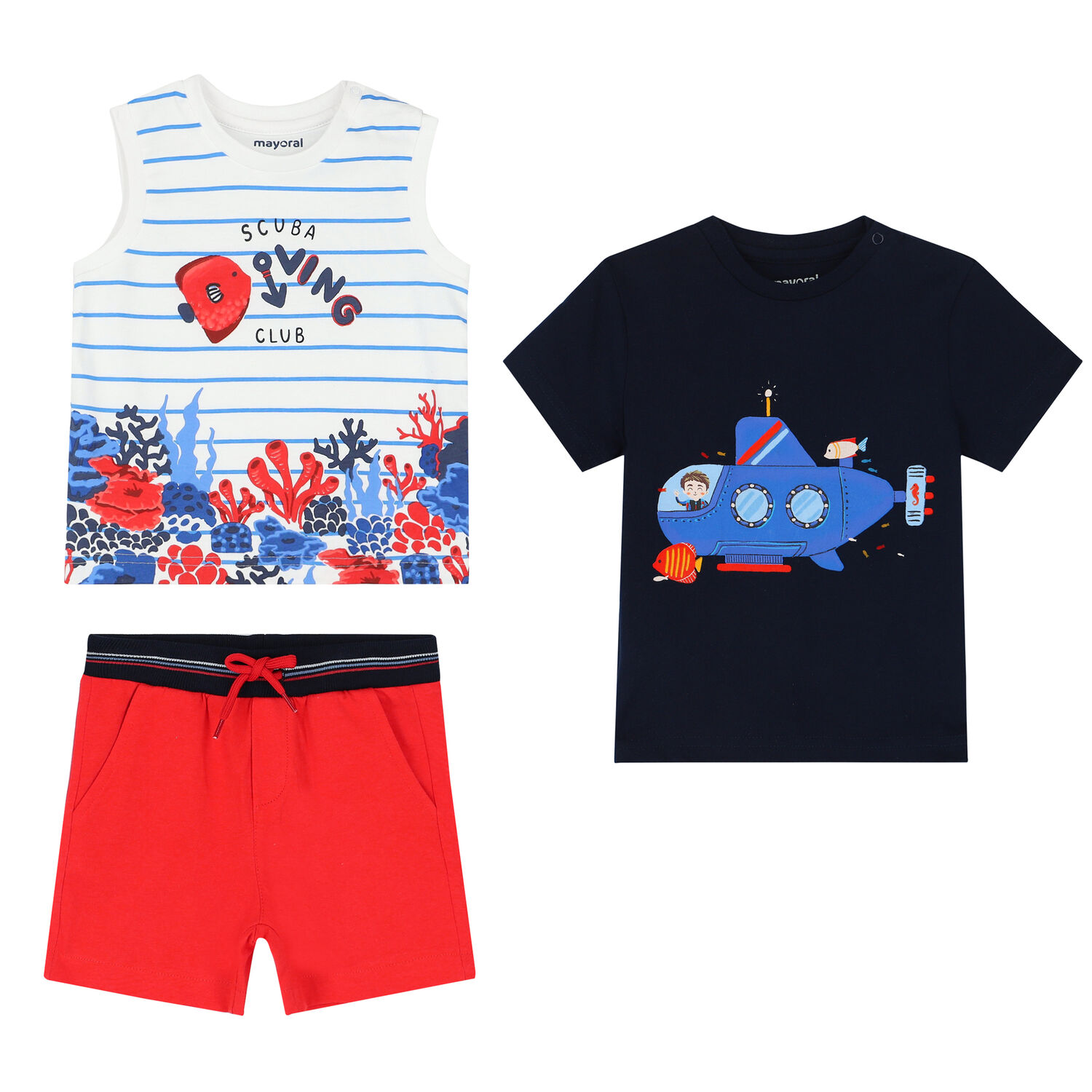 Younger Boys White, Navy & Red Shorts Set, 1, hi-res image number null