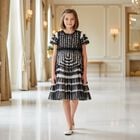 Girls Black & Beige Ruffled Tulle Dress, 1, hi-res