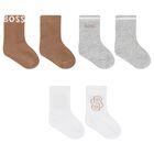 Baby Boys White, Beige & Grey Socks ( 3-Pack ), 1, hi-res