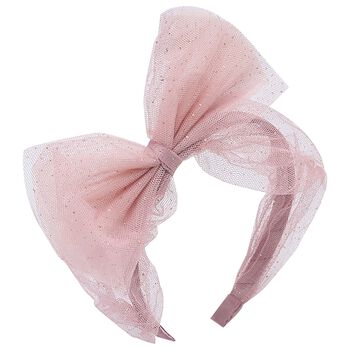 Mayoral Girls Pink & Gold Glitter Tulle Bow Headband, 4 Girls Pink & Gold Glitter Tulle Bow Headband