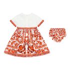 Baby Girls White & Orange Majolica Dress Set, 1, hi-res