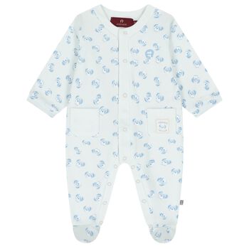 Baby Boys Blue Teddy Bear Logo Babygrow