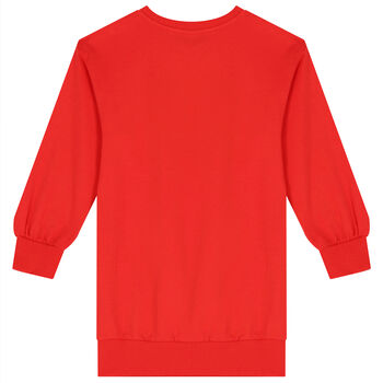Girls Red Teddy Bear Logo Sweatshirt Dress
