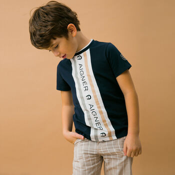 Boys Navy Blue Logo T-Shirt