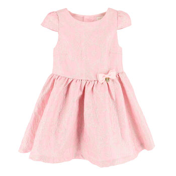 Girls Pink & Gold Jacquard Dress