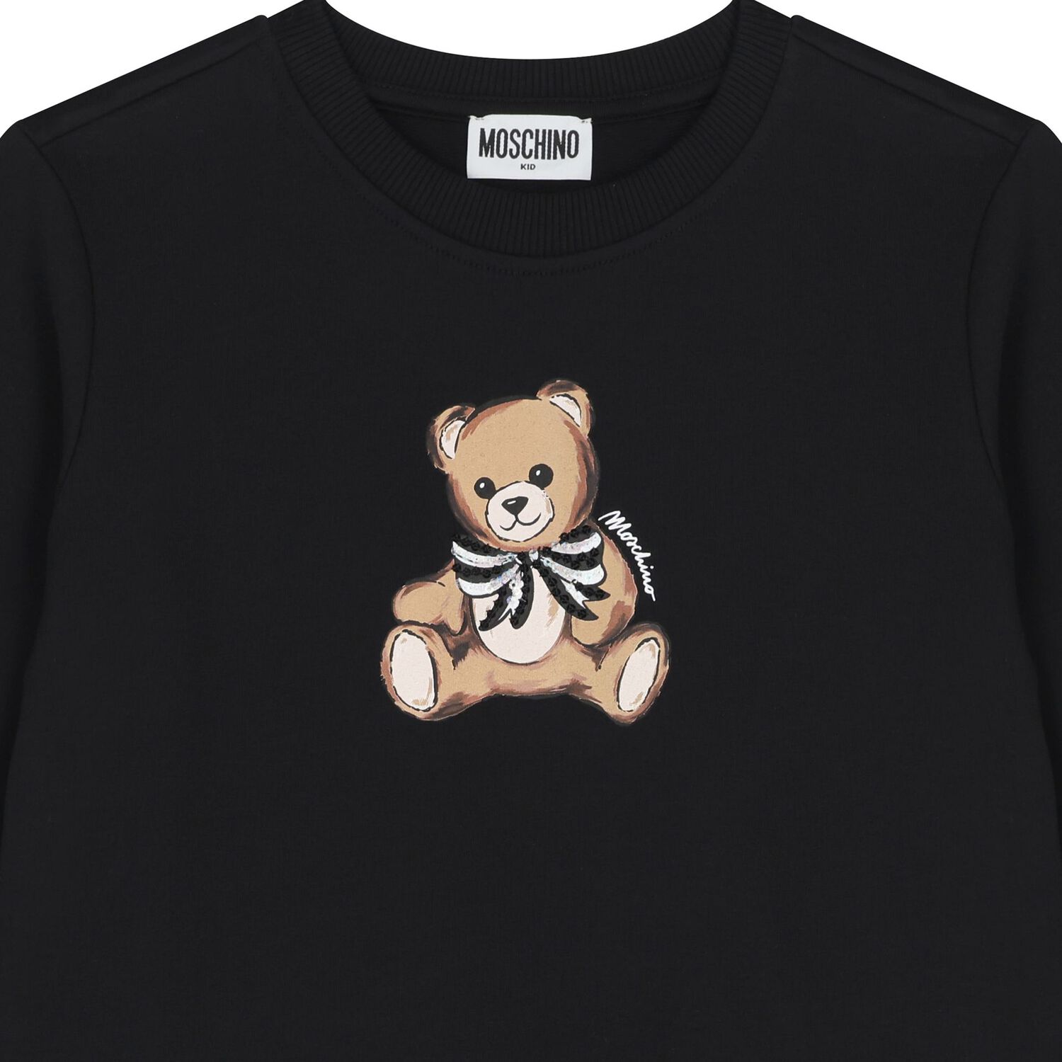 Girls Black Teddy Bear Logo Dress, 3, hi-res