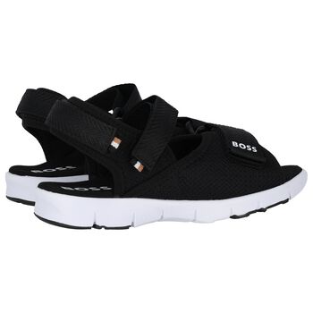 Boys Black Logo Sandals