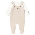 Baby Boys Ivory & Beige Polka Dot Babygrow, 1, hi-res