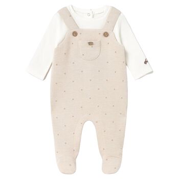 Baby Boys Ivory & Beige Polka Dot Babygrow