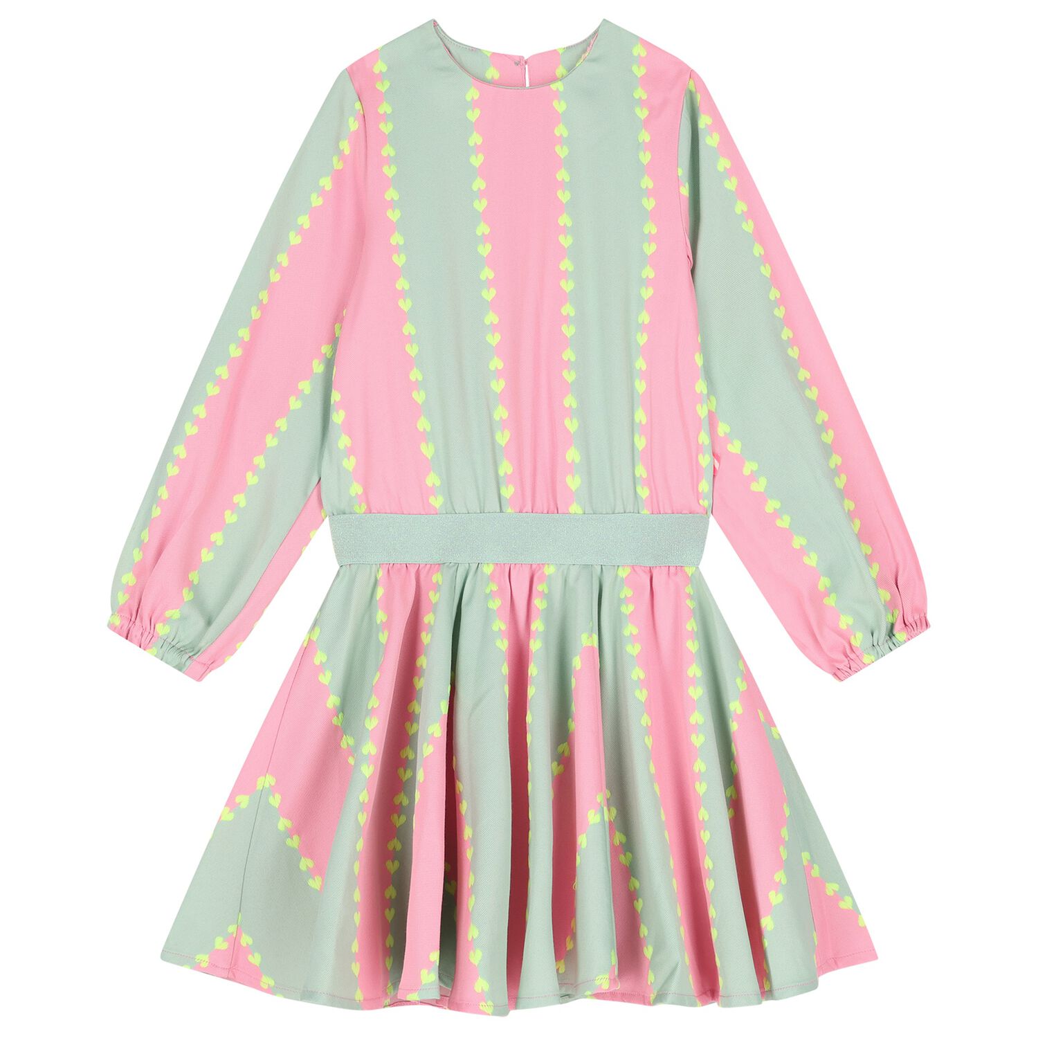 Girls Pink & Green Heart Stripe Dress, 1, hi-res