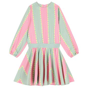 Girls Pink & Green Heart Stripe Dress