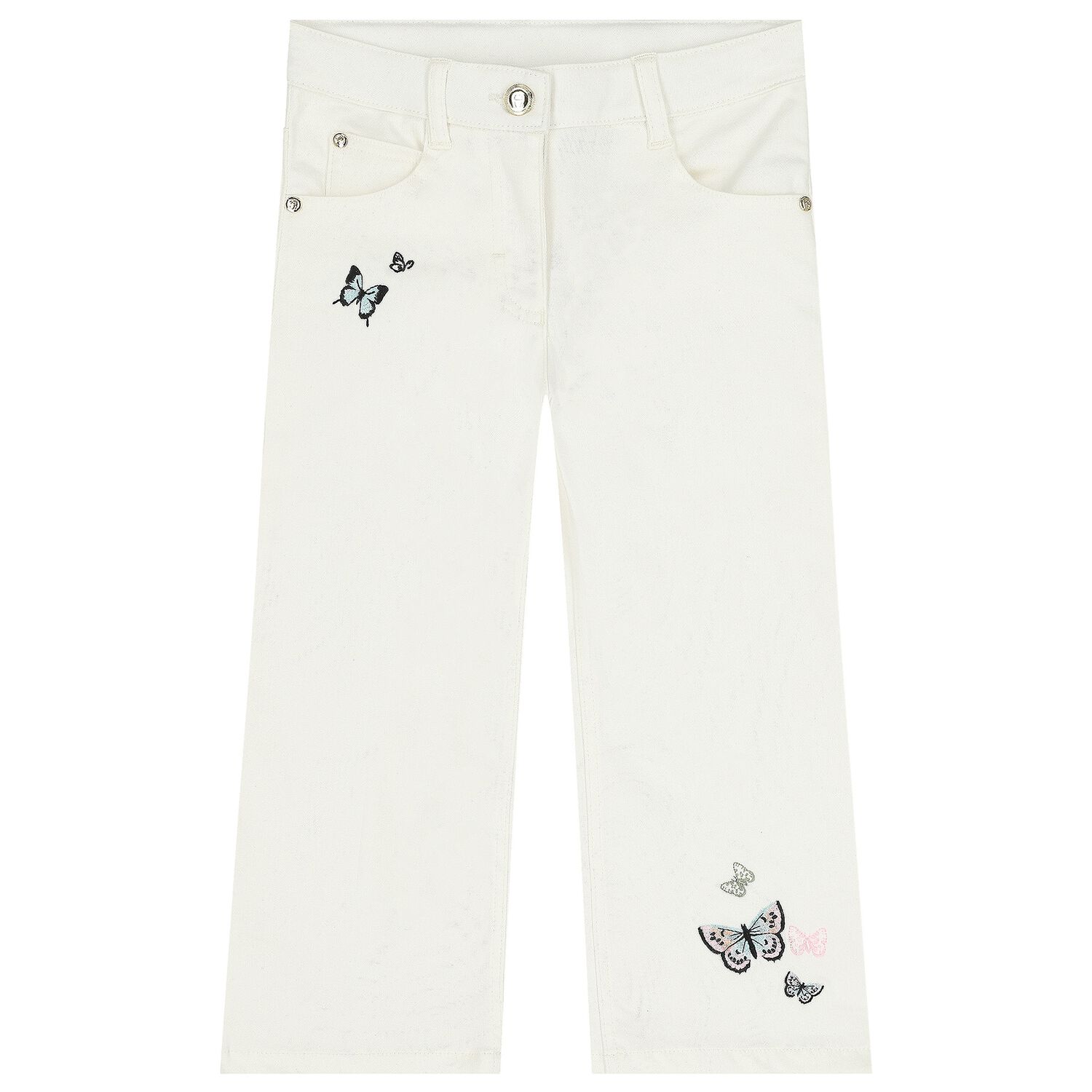 Girls White Butterfly Denim Jeans, 1, hi-res