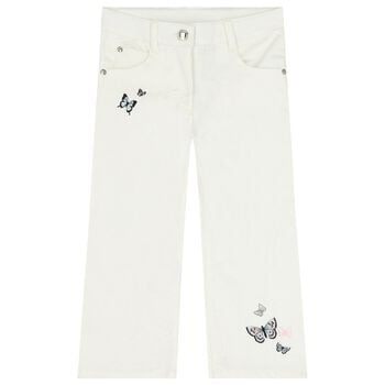 Girls White Butterfly Denim Jeans