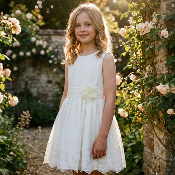 Girls Ivory Floral Lace Dress