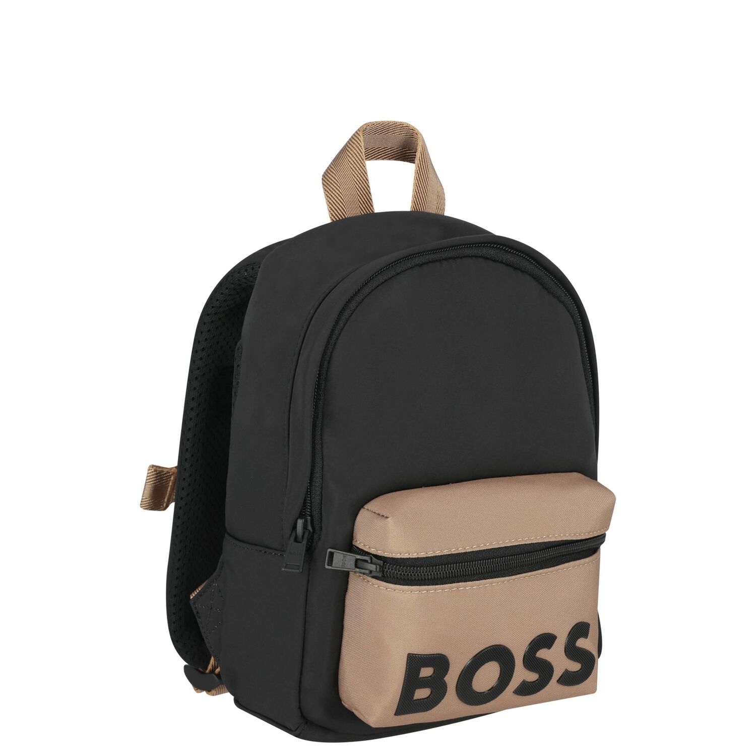 Boys Black & Beige Logo Backpack, 1, hi-res