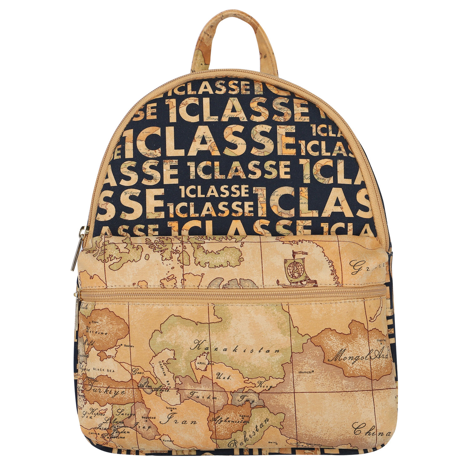 Girls Black & Beige Geo Map Backpack, 1, hi-res