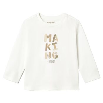 Younger Boys White Slogan Long Sleeve Top