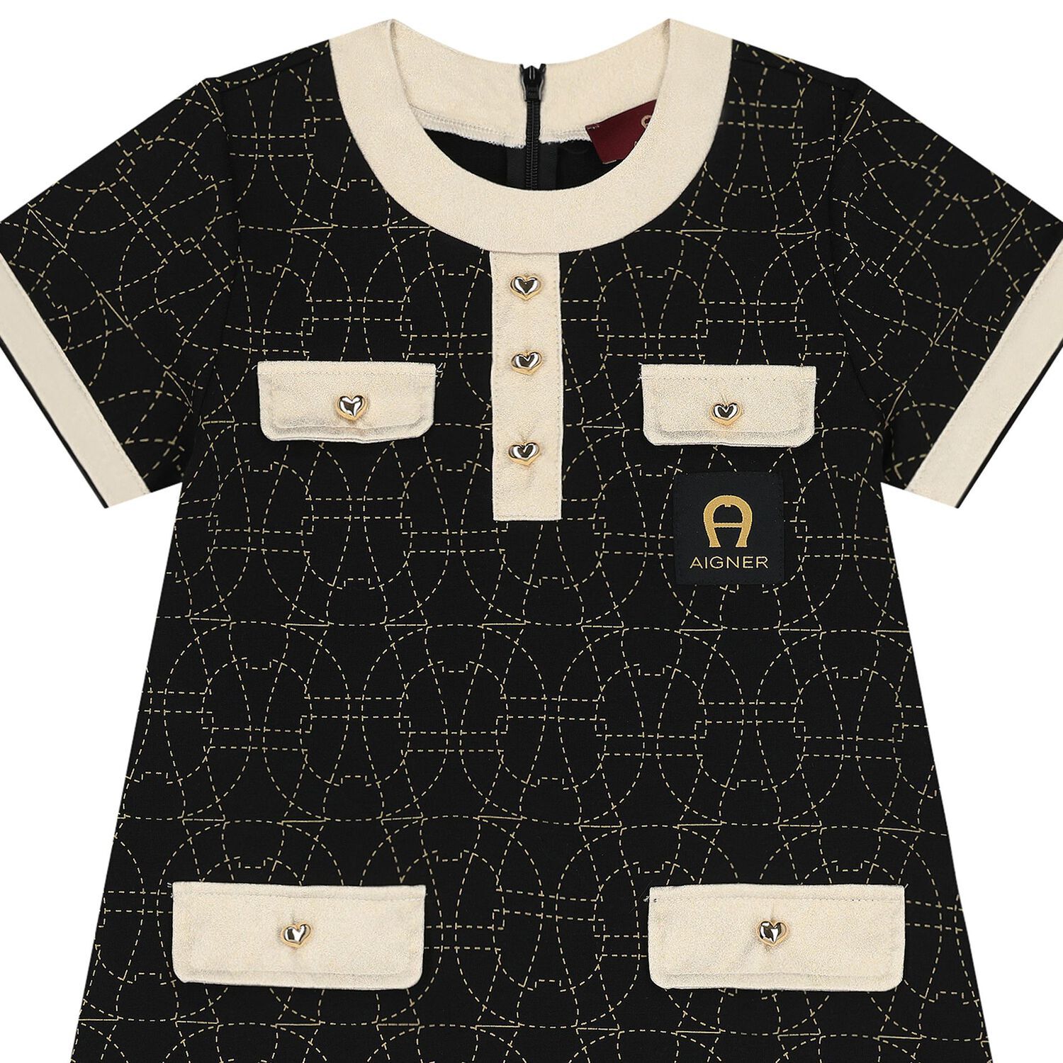 فستان بنات بالشعار باللون الأسود و العاجى, 2, hi-res