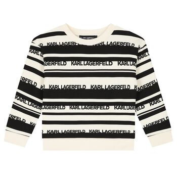 Boys Ivory & Black Logo Striped Sweatshirt