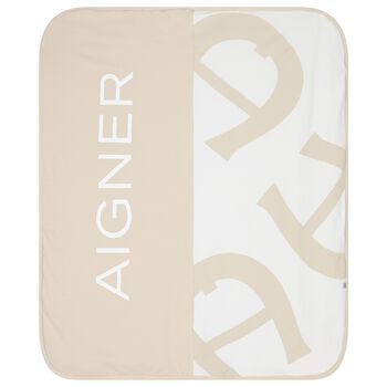 Beige & White Logo Baby Blanket