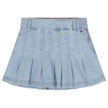 Girls Denim Blue Pleated Skirt