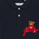 Boys Navy Blue Teddy Bear Polo Shirt, 2, hi-res