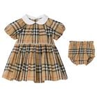 Baby Girls Beige Check Dress Set, 1, hi-res