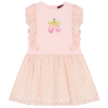 Aigner Girls Pink Bow Logo Dress, 2 Girls Pink Bow Logo Dress