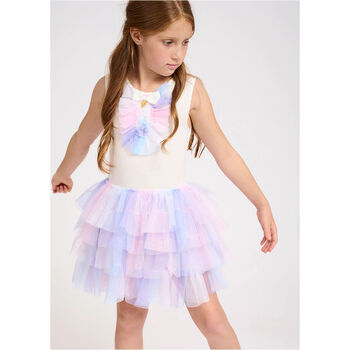 Girls White & Lilac Tulle Dress