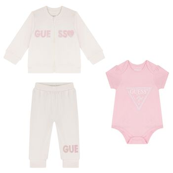 Baby Girls Ivory & Pink Logo Trouser Set