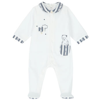 White & Navy Blue Bear Babygrow
