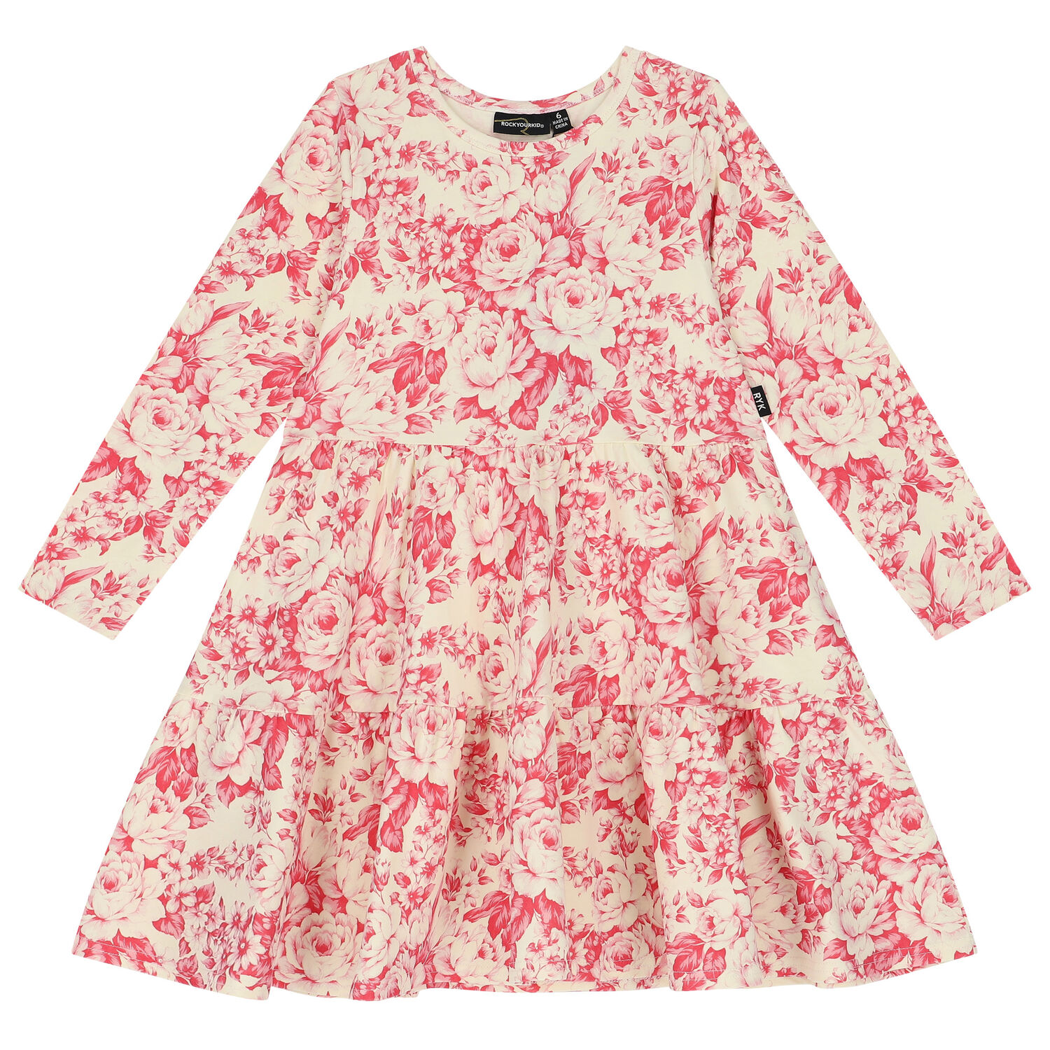 Girls Ivory & Pink Floral Tiered Dress, 1, hi-res image number null