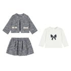 Younger Girls Navy Blue Tweed Knit Skirt Set, 2, hi-res