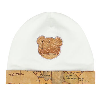 قبعة بشعار تيدي باللون العاجي والبيج للبنات