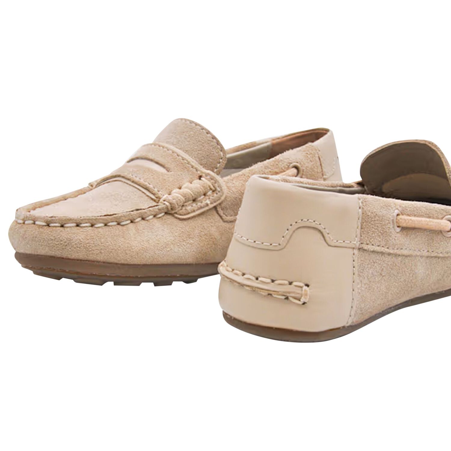 Boys Beige Suede Leather Moccasins , 1, hi-res
