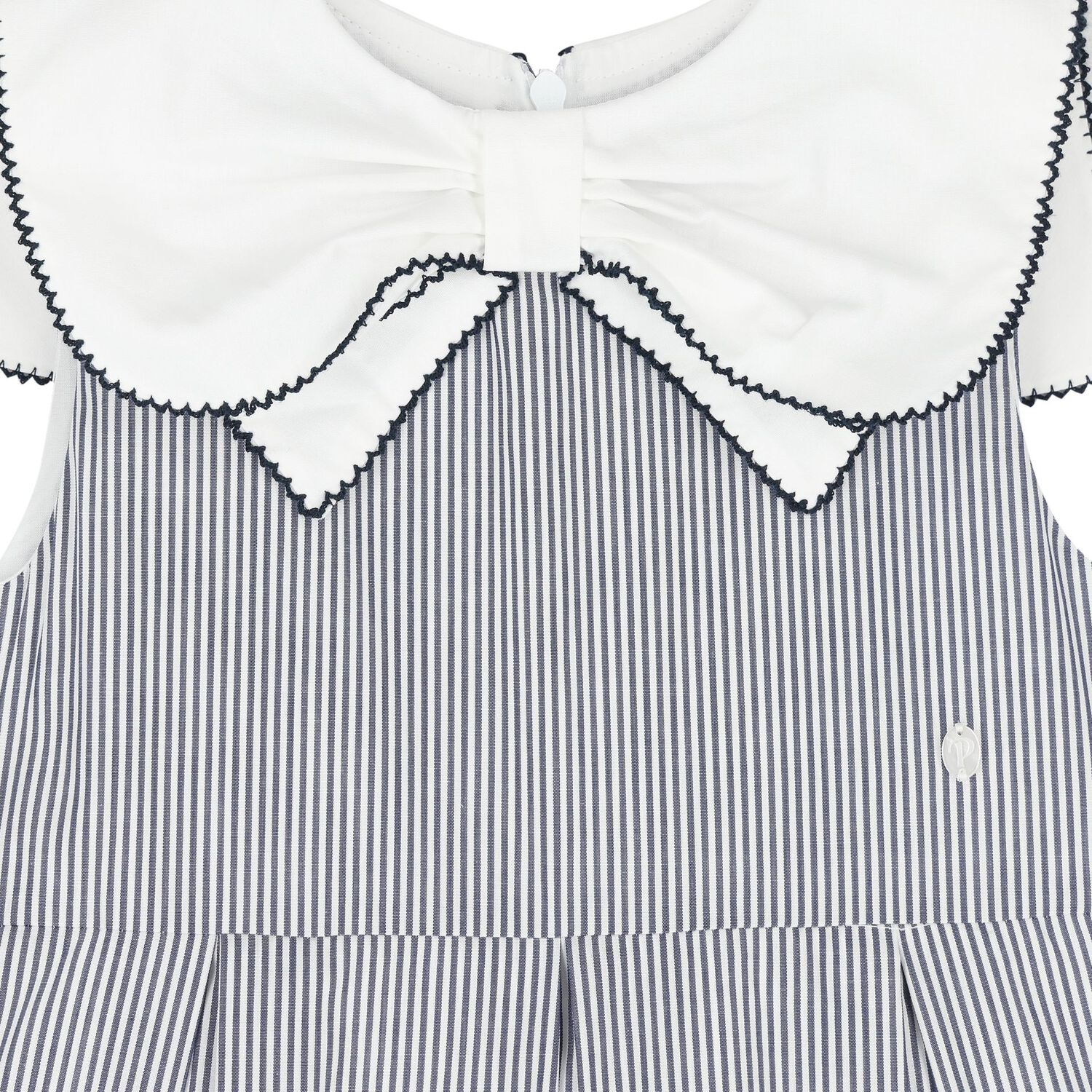 Girls White & Blue Striped Bow Dress, 1, hi-res image number null