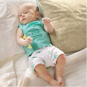  طقم شورت أولاد قطنية بطبعة الديناصور باللون الاخضر (قطعتين)