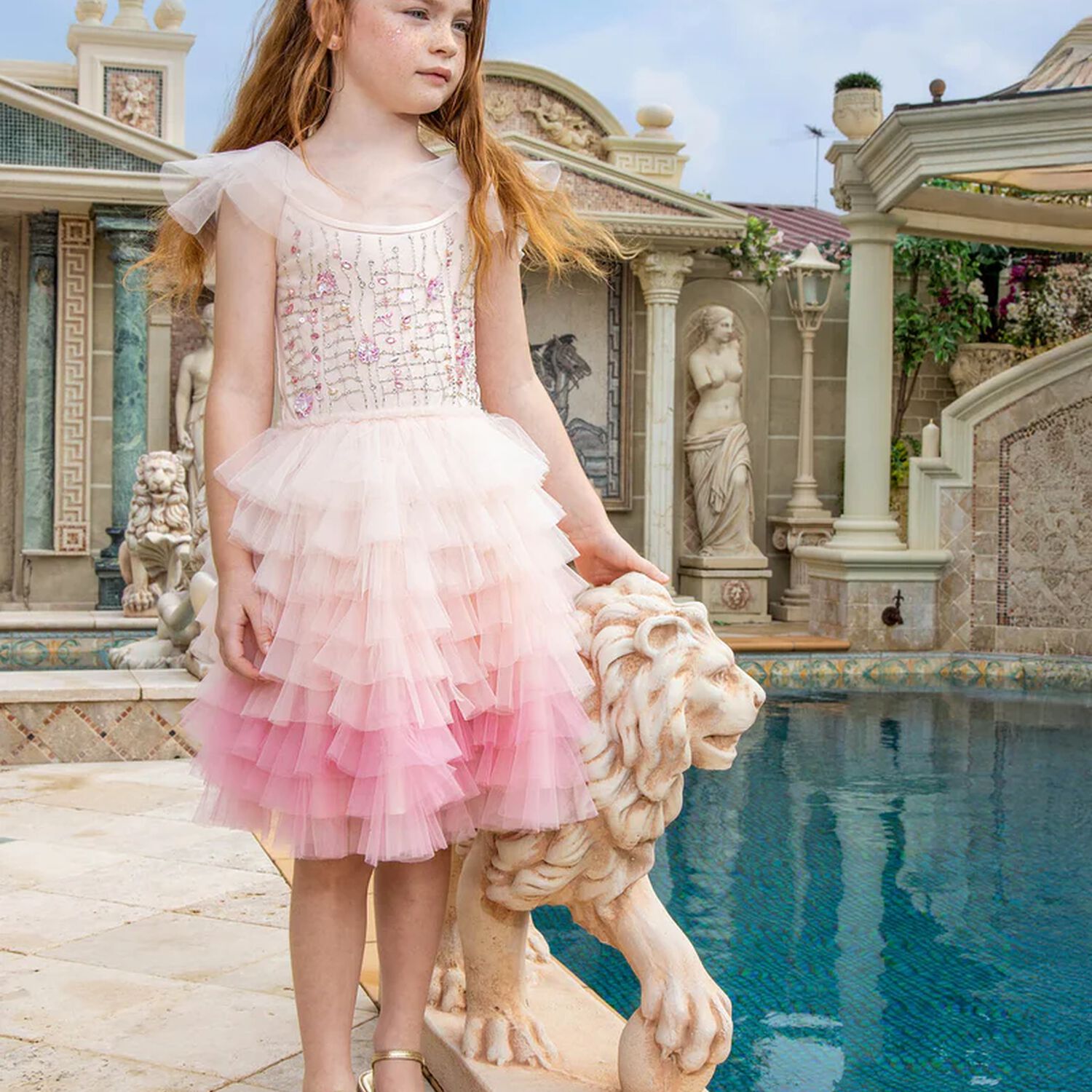 Girls Coral Embellished Tutu Dress, 1, hi-res